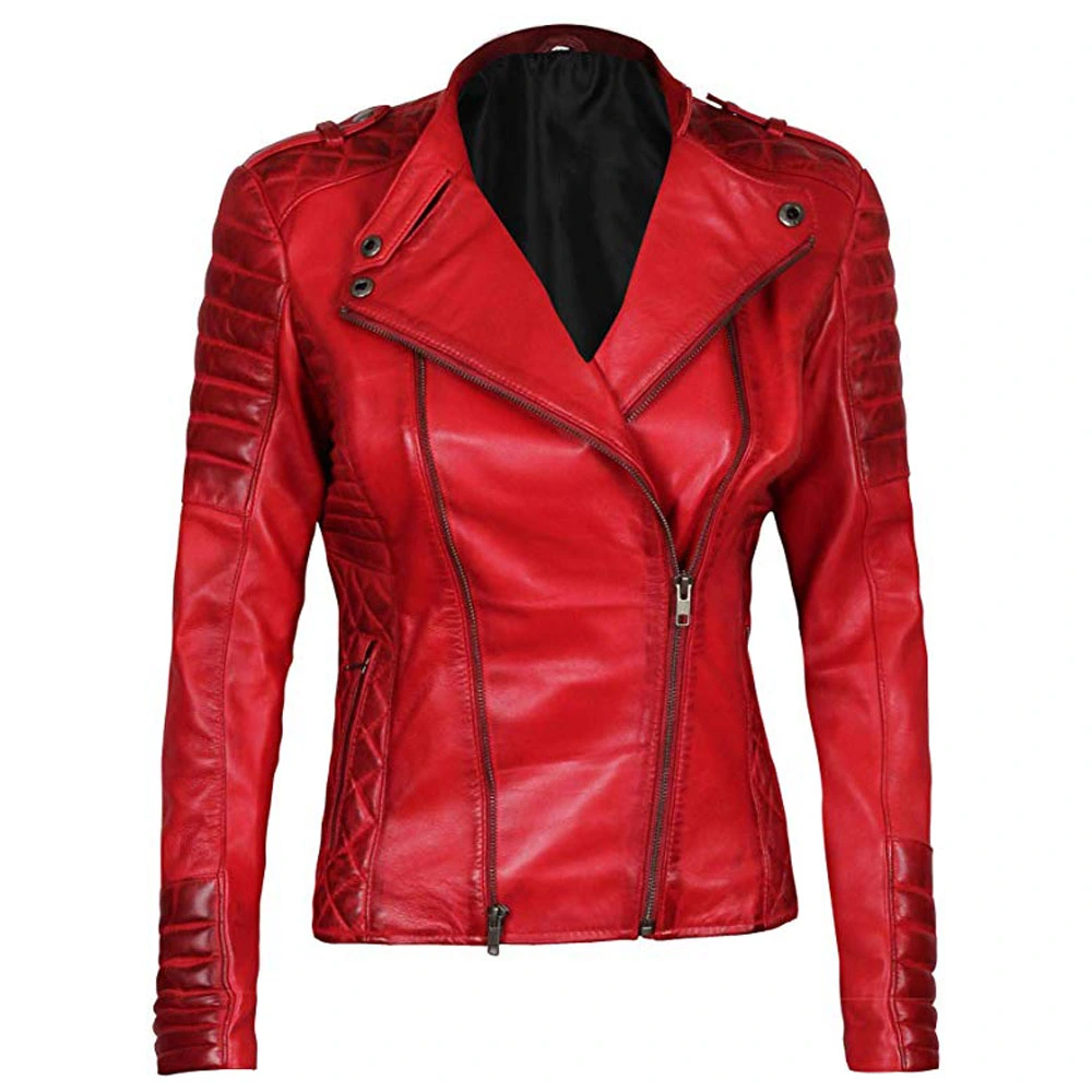 Asymmetrical Red Real Womens Lambskin Leather Jacket