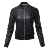 Black Leather Bomber Jacket Women