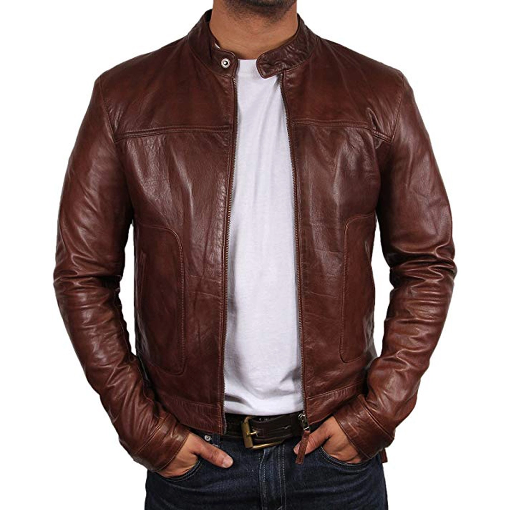 Men’s Vintage Zip Lightweight Faux Leather Biker Jacket