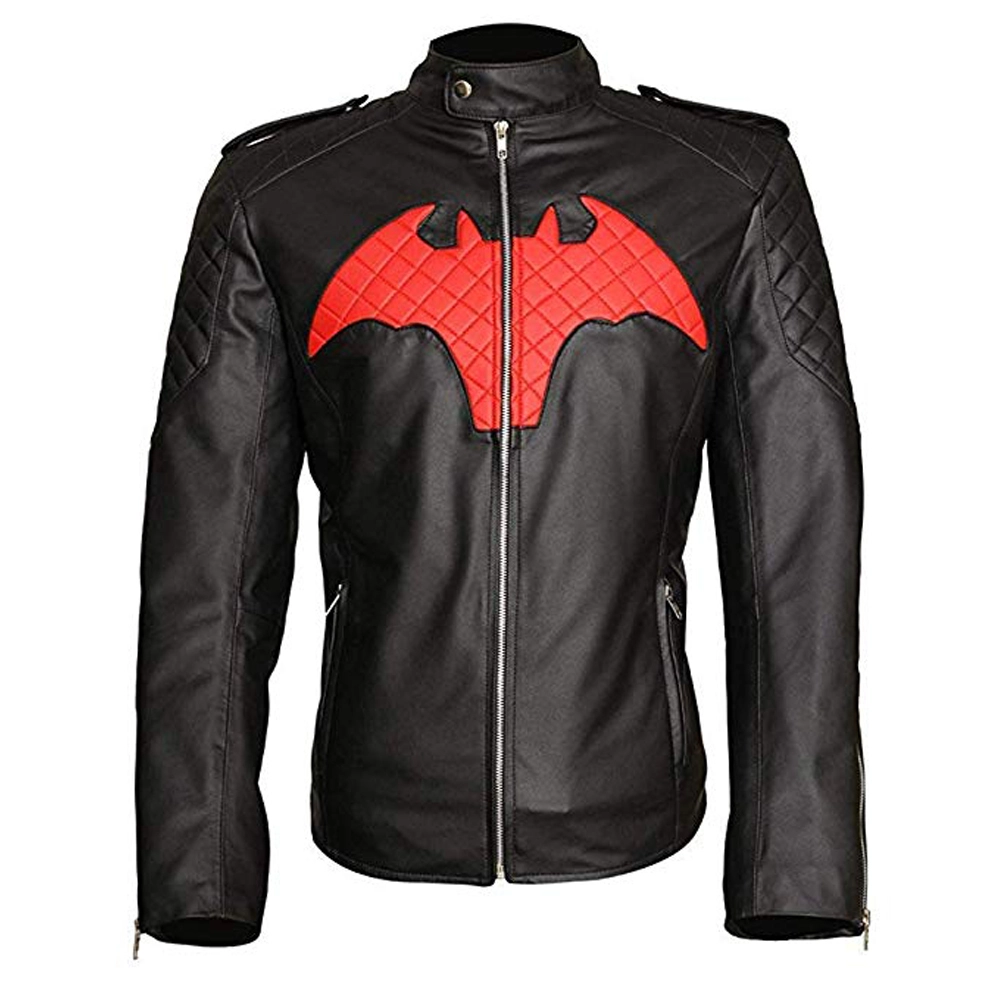 Red Bat Logo Leather Jacket