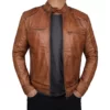 Voltex Tan Brown Leather Biker Jacket