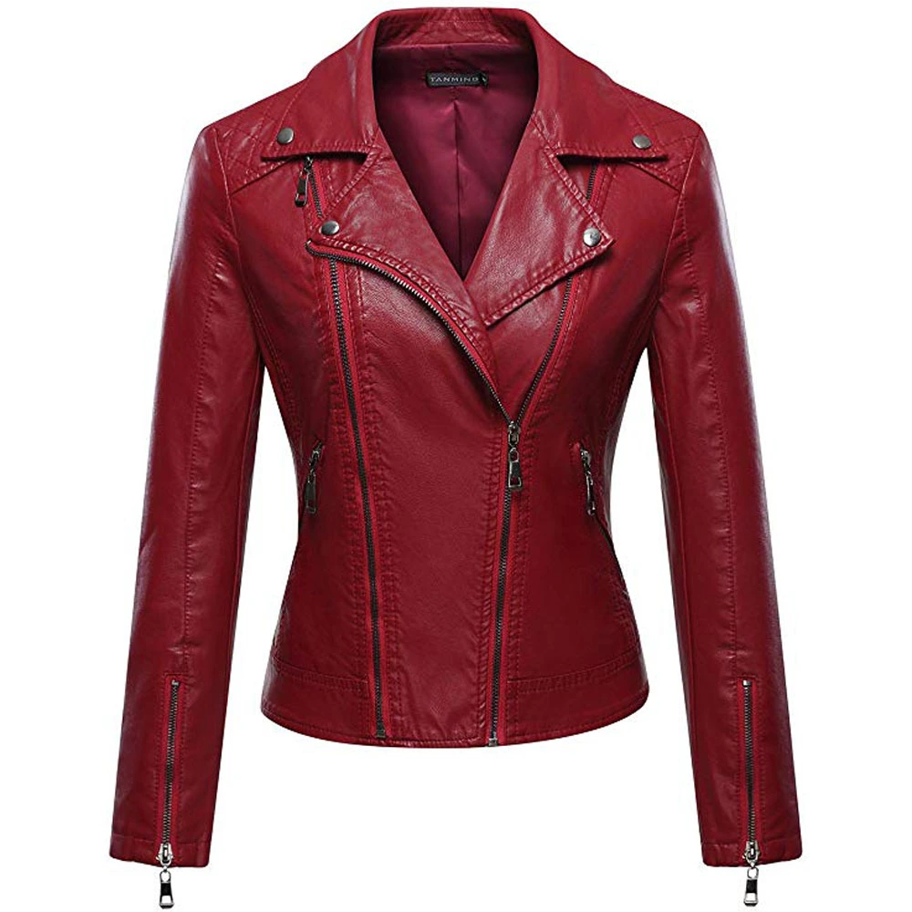 Women Maroon Leather Biker Jacket