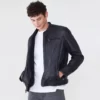 Band Collar Leather Jacket