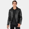 DEFECTOR – BLACK LEATHER JACKET WITH NICKEL HARDWARE