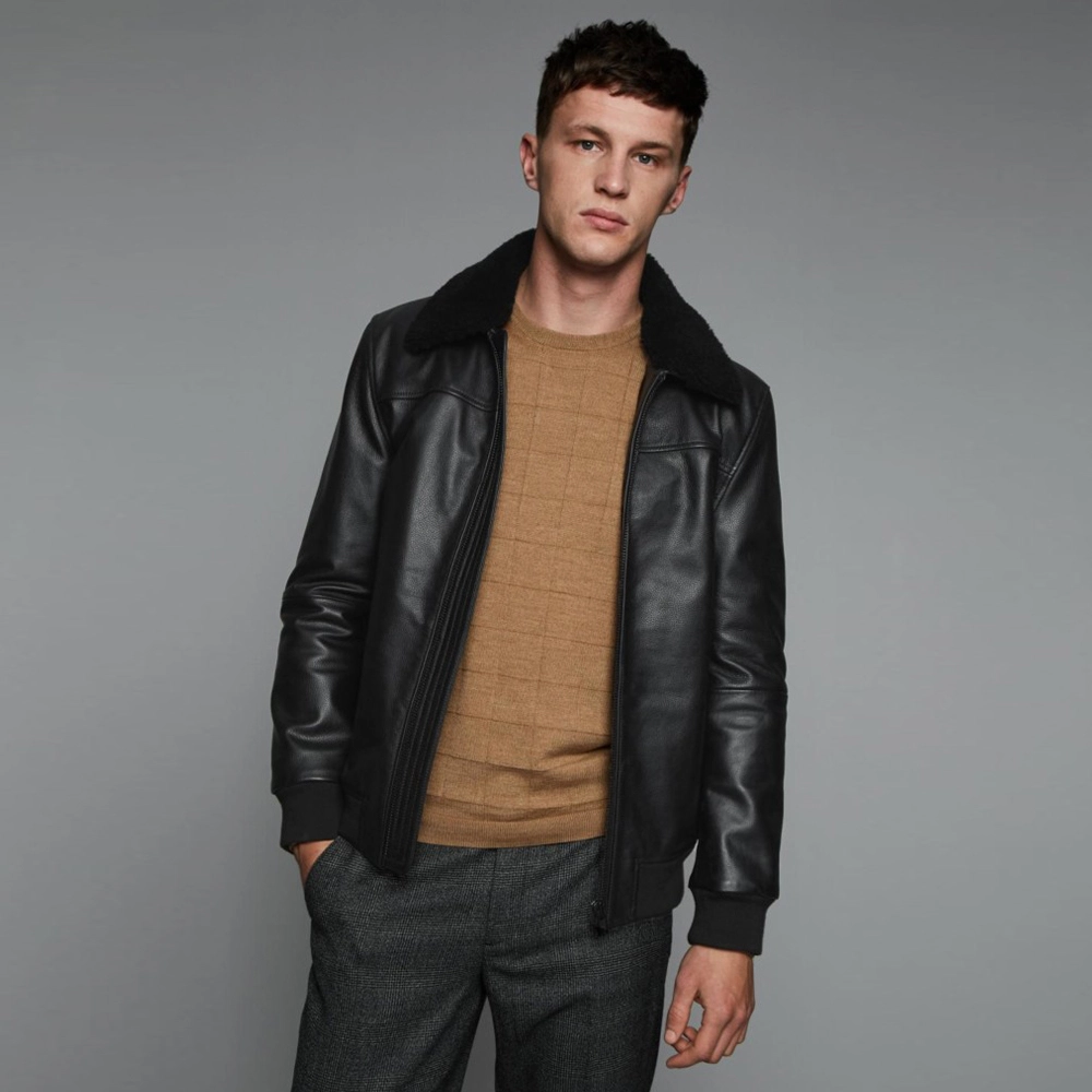 Leather Aviator Jacket Shearling Collar