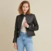 Leather Jacket with Quilted Shoulder