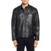 Quilted Shoulder Lambskin Leather Moto Jacket