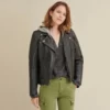 Quilted Shoulder Leather Moto Cycle Jacket