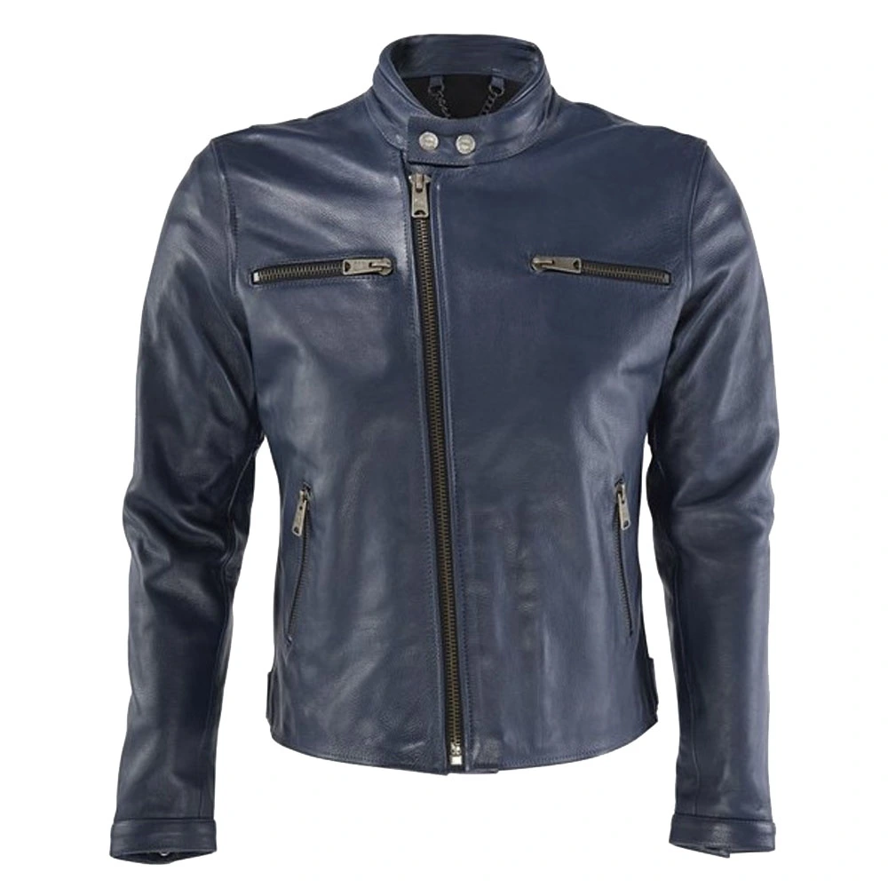 Driver Biker Leather Jacket in Blue