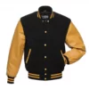 Black Wool Gold Leather Varsity Jackets