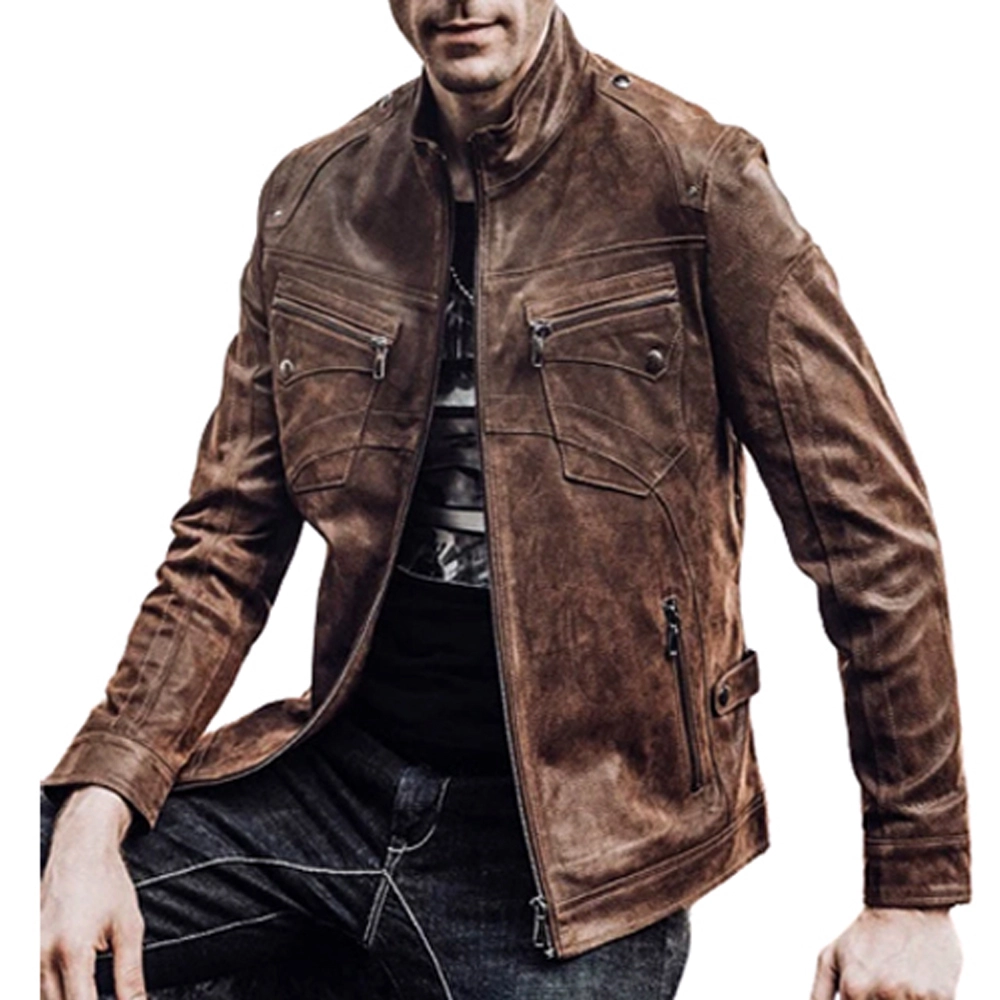 Antique Brown Distressed Leather Cafe Racer Jacket