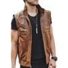 Brown Leather Collar Vest