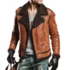 Brown Leather Fur Collar Flight Jacket