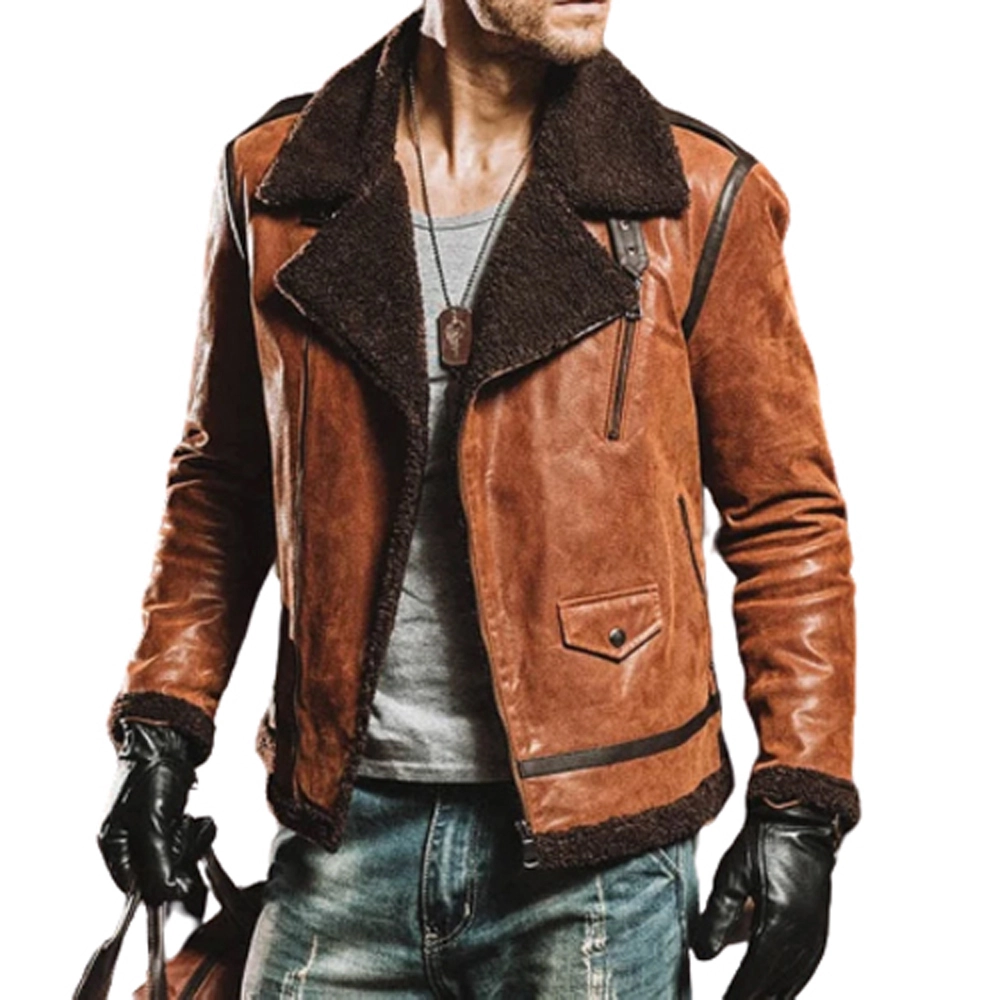 Brown Leather Fur Collar Flight Jacket