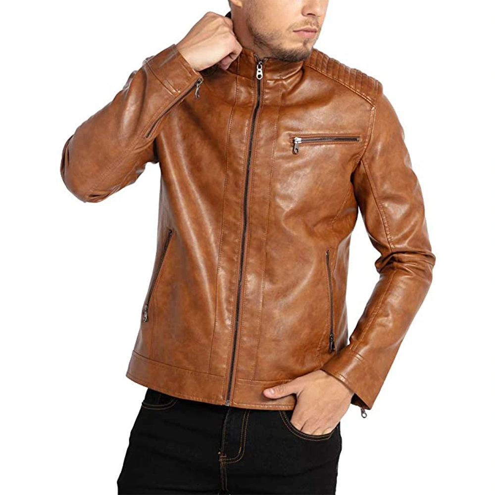 Stand Collar Leather Jacket Motorcycle Lightweight Leather Outwear