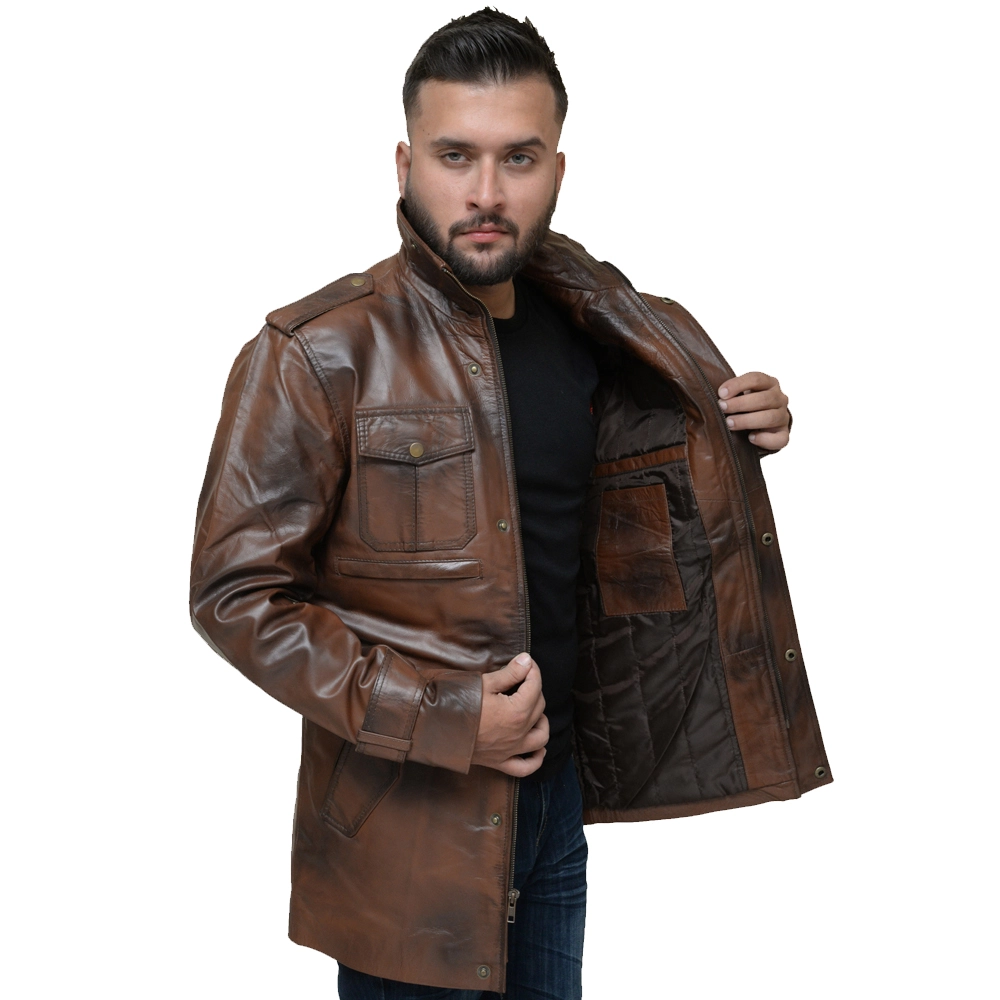 Distressed Brown Leather Coat