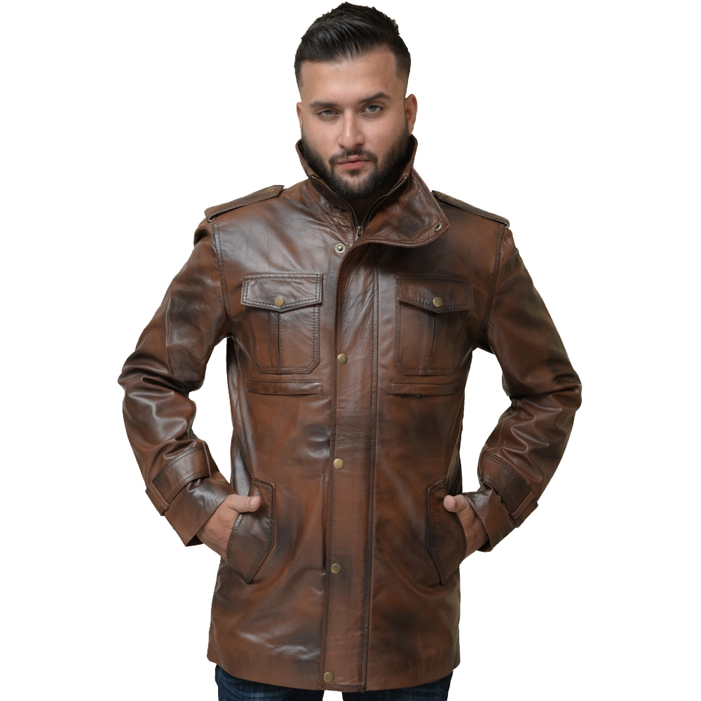 Distressed Brown Leather Coat