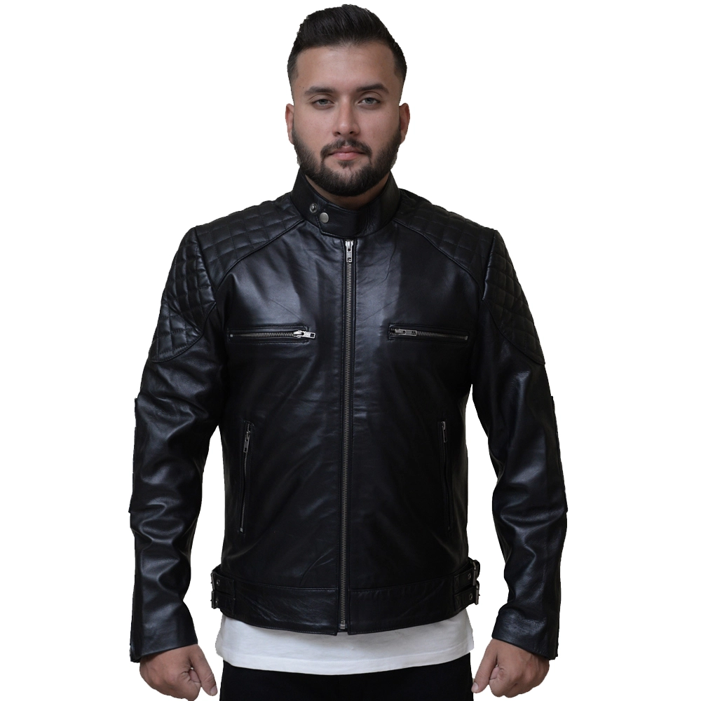 Men's Quilted Black Leather Biker Jacket