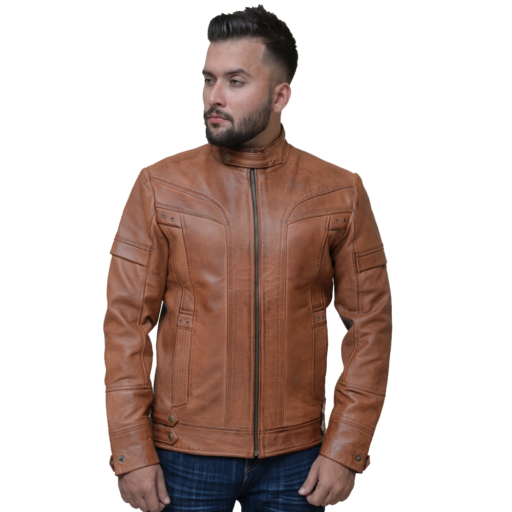 Men’s Slim Fit Brown Biker Leather Jacket