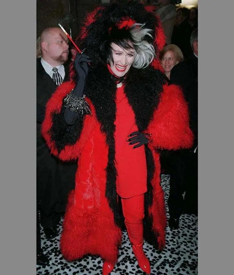 Cruella Deville Red And Black Long Fur Coat