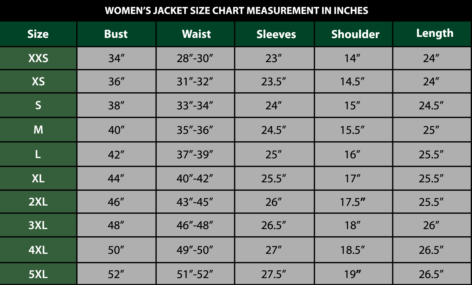 Mens Size Chart