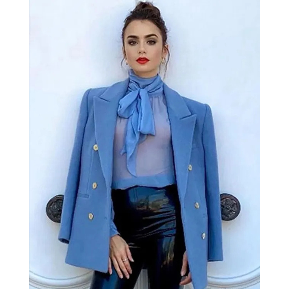 Emily in Paris Lily Collins Blue Peacoats