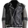 Stylish Black Punk Studded Biker Leather Jacket For Men